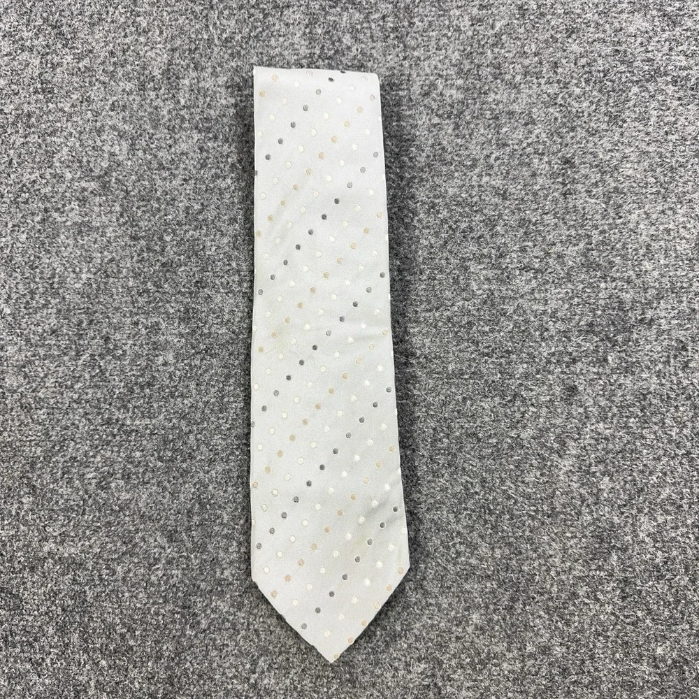 Giorgio Armani Tie Mens One Size Silver Polka Dot 100% Silk Made In Italy